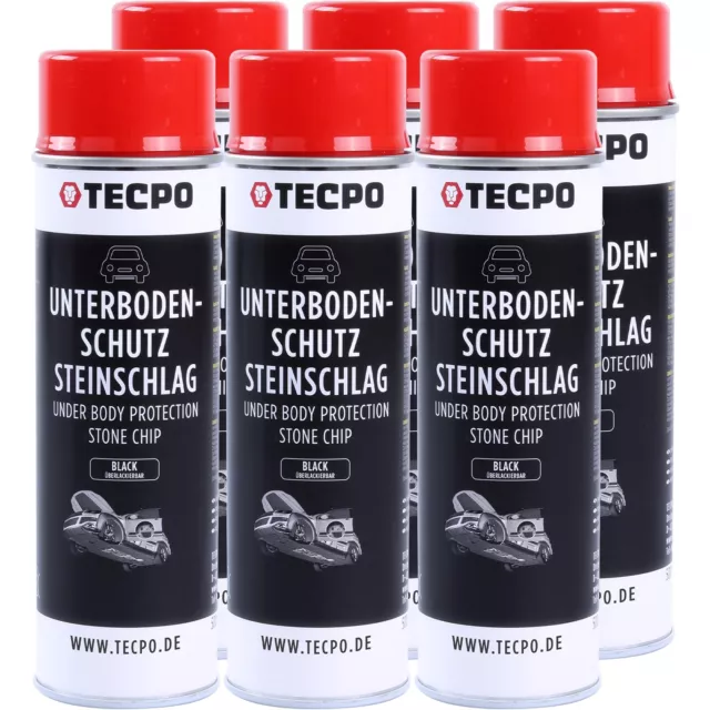 6x 500 ml TECPO UNTERBODENSCHUTZ SPRAY ÜBERLACKIERBAR SCHWARZ STEINSCHLAGSCHUTZ