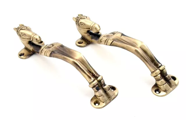 Handmade Antique Brown Finish Horse Head Design Brass Door Handle Pair