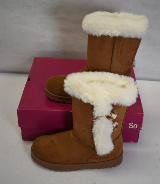 SO Abigail Women's Chestnut Calf High Slip-on Faux-Fur Winter Boots Size 7 M