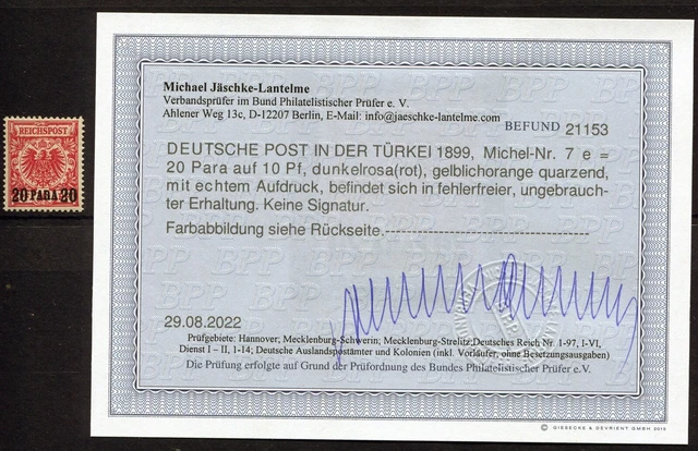 Post in der Türkei Mi. 7e*, tadellos ungebr., Fotobefund BPP (300,-€) (5316/41)