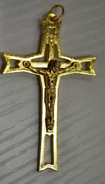 Crucifix, 65mm Gold Tone Metal Cross, Quality Item Made in Italy Wall or Pendant