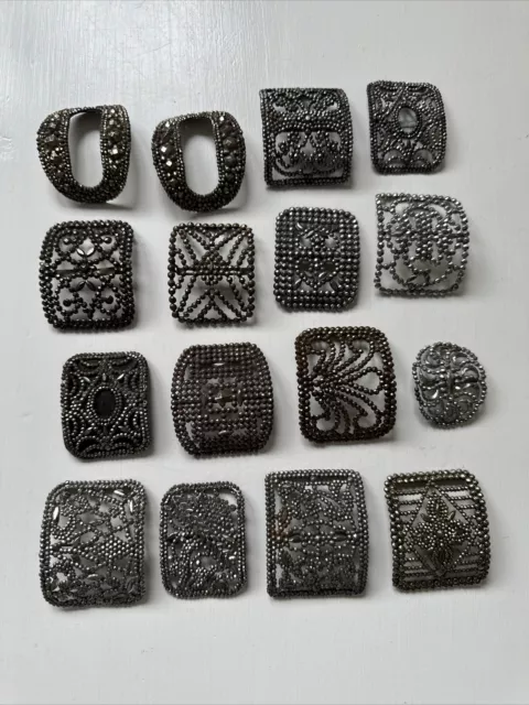 Antique Steel Cut Silver Shoe Buckle France 16 Piece Lot