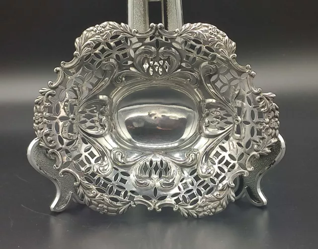 Antique Victorian Fine Hand Pierced Sterling Silver Fruit Bon Bon Dish C1893