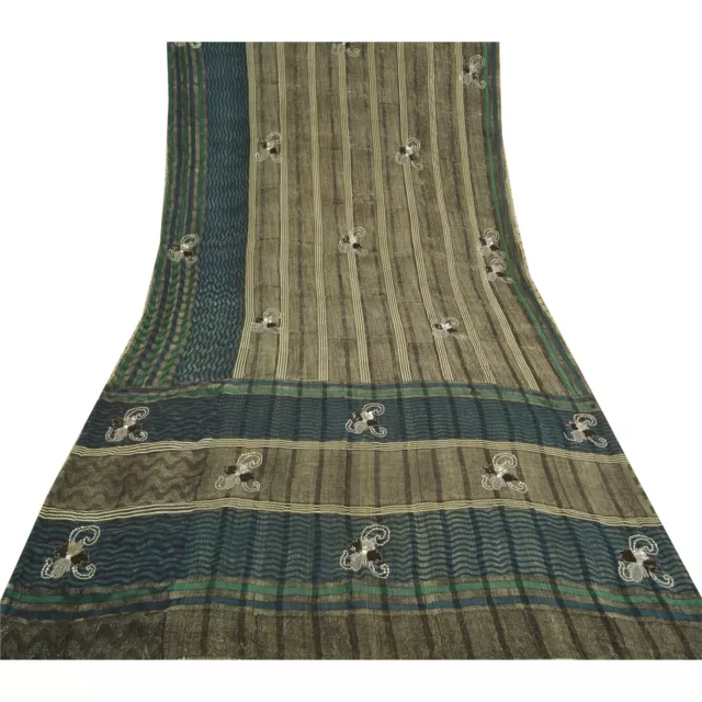 Sanskriti Vintage Indian Sarees Pure Georgette Silk Hand Beaded Sari Fabric