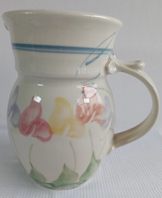 Hand Painted Ceramic Pitcher/Vase Beautiful Floral Design Signed By Artist Cheri