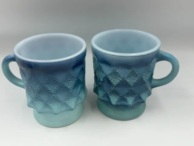 Anchor Hocking Fire King Blue Ombré Kimberly Vintage MCM Coffee 2 Cups