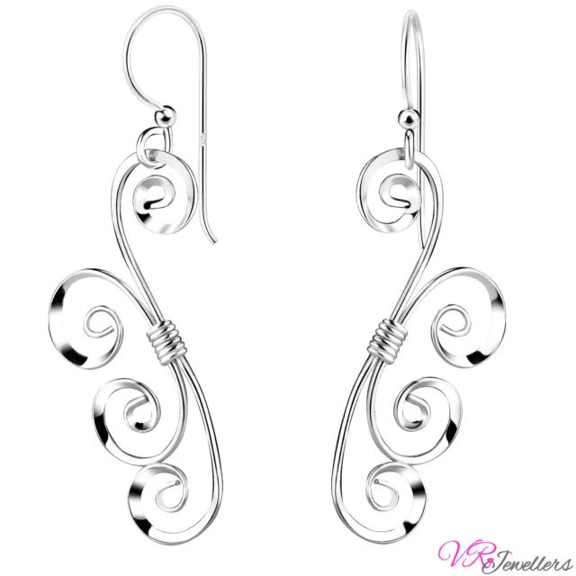 925 Spiral Chandelier Earrings Sterling Silver Drop Dangle Womens Handmade + Box