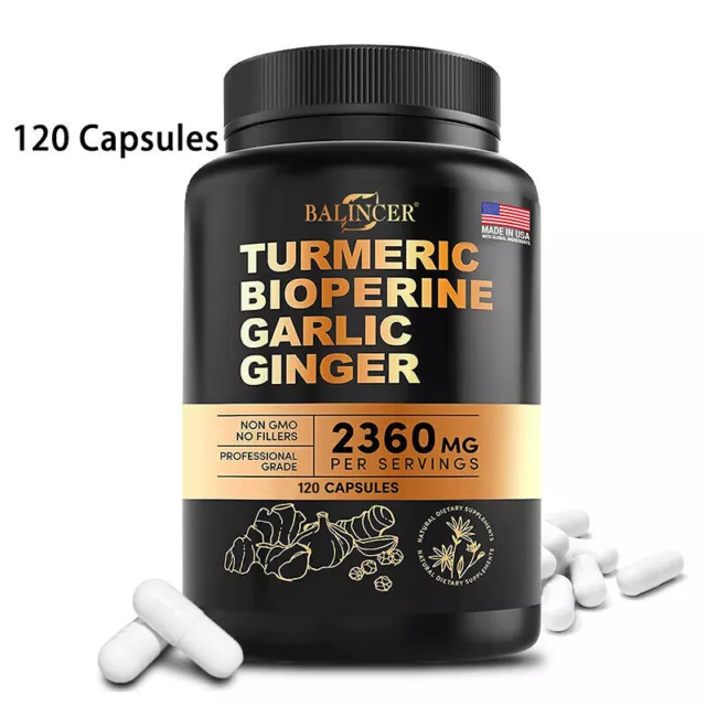 120 Turmeric Black Pepper Capsules 95% Curcuminoids Bioperine Strongest Tumeric