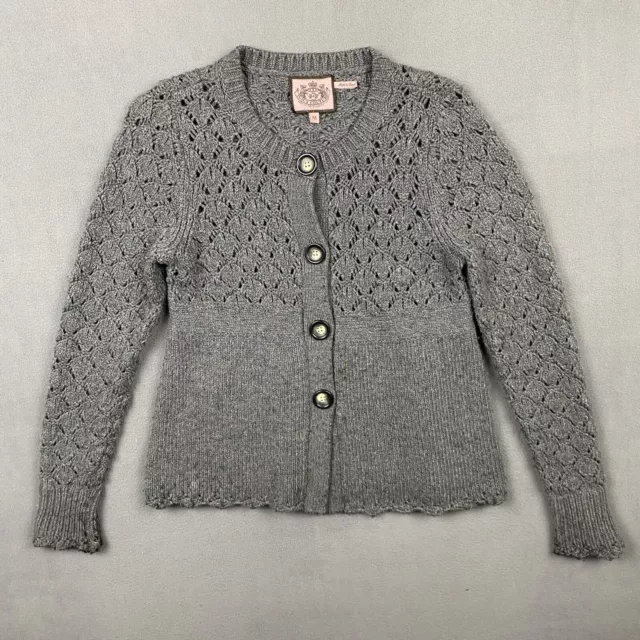 Juicy Couture Sweater Women’s M Gray Cardigan Cable Knit Chunky Wool Rabbit Y2K