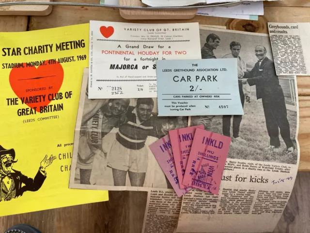 Greyhound racing programme Charity meeting Leeds Stadium 1969 + tickets etc.