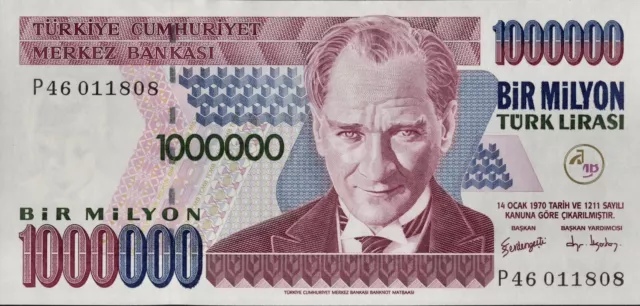 TURKEY 1,000,000 Lira qty 5 (5 MILLION Total) 1970-2002 UNC BANKNOTE + COA 3