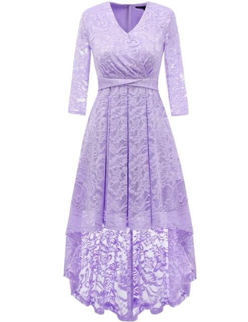 DRESSTELLS Lavendar Mother of The Bride Dresses Hi-Low Lace 3/4 V-Front Sleeve