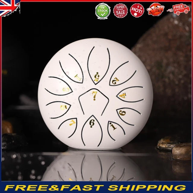 6 Inch 11-Note Tongue Drum with Drumsticks Hand Pan Ethereal Drums (White) -