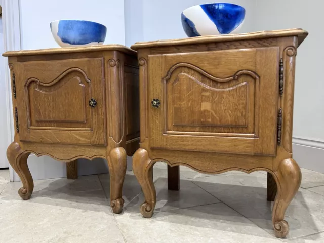 Pair Vintage French Bedside Carved Cupboards Cabinets Unit Night Stands Larger