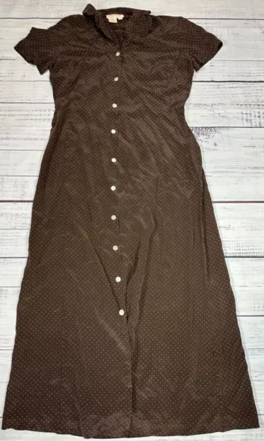 Brooks Brothers Womens 100% Silk Short Sleeve Midi Dress Sz 8 Brown Polka Dot