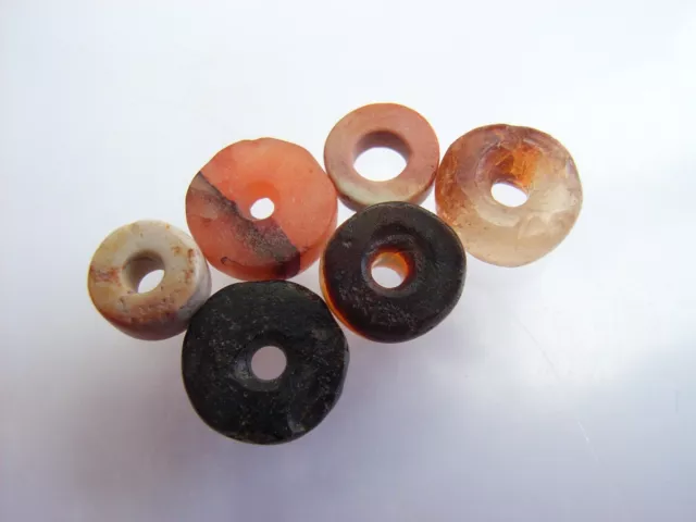 6 Ancient Neolithic Carnelian, Stone Beads, Stone Age,  VERY RARE !