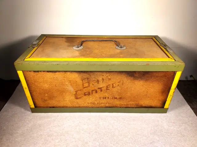 VINTAGE FISHING BAIT Canteen OBERLIN Cork Metal Worm Bedding Box-14Lx7Wx6T  $19.88 - PicClick