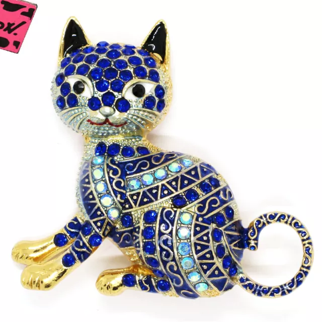 Hot Blue Bling Cute Cat Animal Crystal Fashion Lady Charm Women Brooch Pin