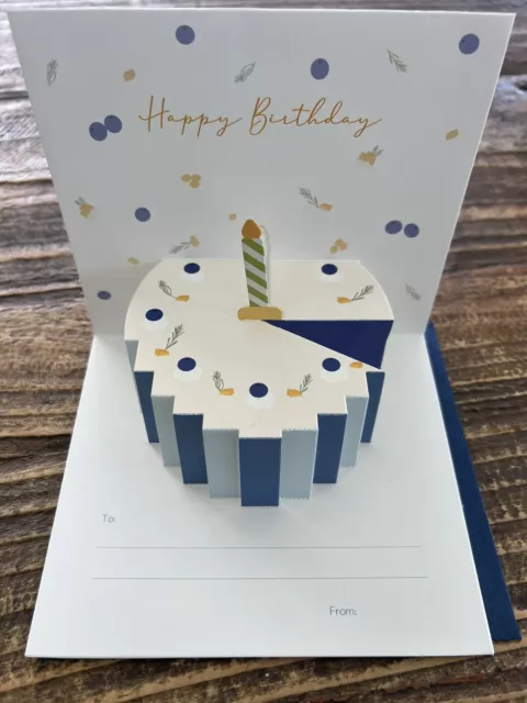 Happy Birthday Pop Up 3D Greeting Card (Blue) With Envelope