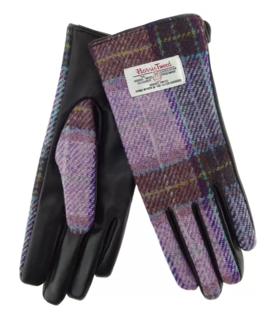 Femmes Authentique Harris Tweed & Gants Cuir Carreaux Lilas LB3000 Col 34