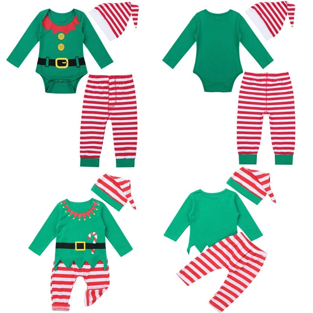 Baby Boys Girls Christmas Clothing Digital Printed Romper Striped Pants Hat Set