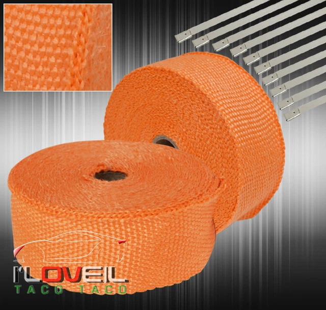 30 Feet Muffler Header Pipe Heat Cover Wrap+ Stainless Ties Orange