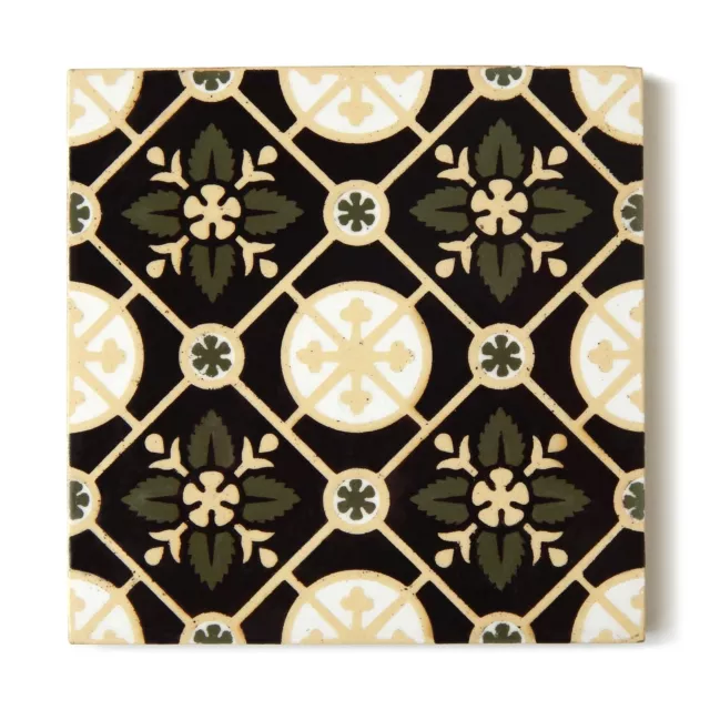 Rare Antique Tile Glaze Encaustic Gothic Victorian Floral Fireplace Hearth Floor