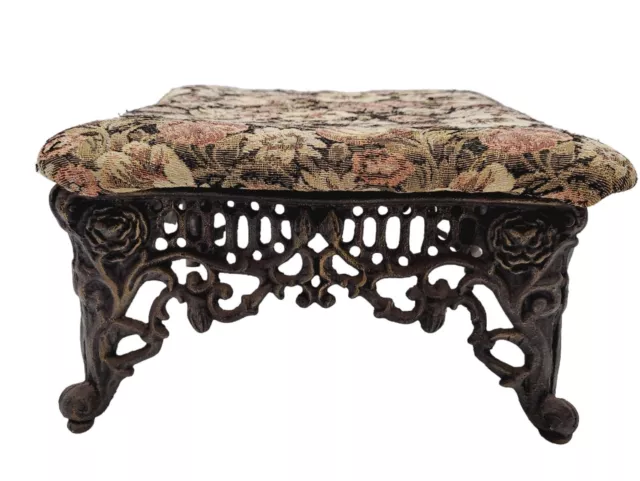 Vintage Victorian Style Heavy Ornate Cast Iron Foot Stool 14" x 14" x 8" High