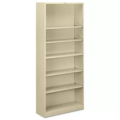 HON Metal Bookcase, Six-Shelf, 34.5w x 12.63d x 81.13h, Putty HS82ABC.L HON