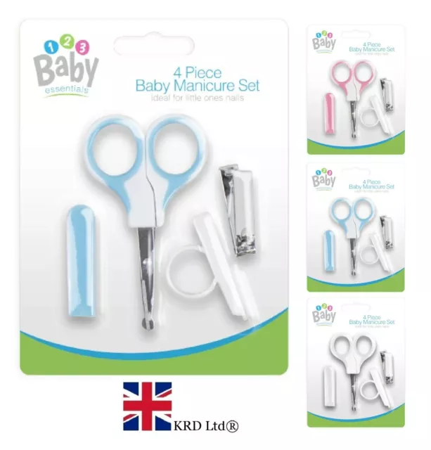 4Pc BABY MANICURE SET Nail Clippers Safety Scissors File 0+ Months GMBAB2015 UK