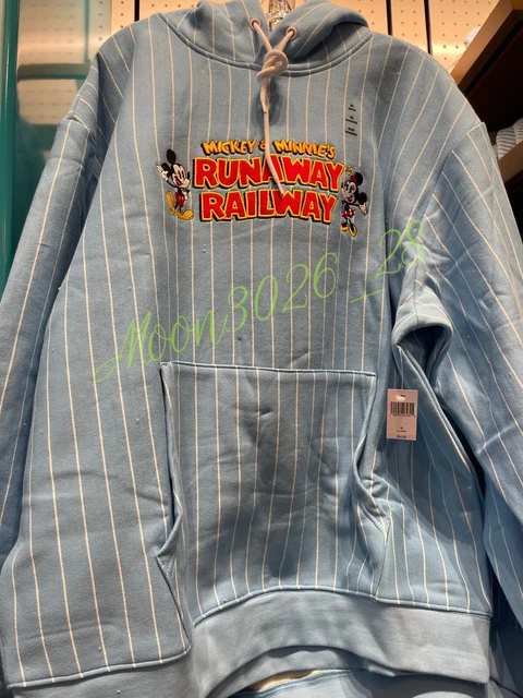 Brand NEW Disney Mickey and Minnie Runaway Railway Striped Light Blue hoodie XL