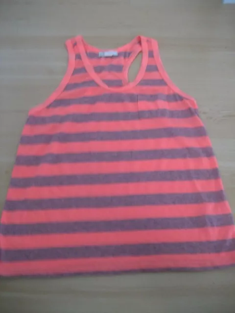 NEW M Neon Orange Gray Striped Racerback SLUB Knit TANK TOP Tunic Pocket TEE a