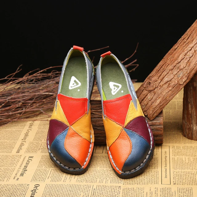 Chaussures pour femmes en cuir de couleur rétro de style ethnique de grande 2