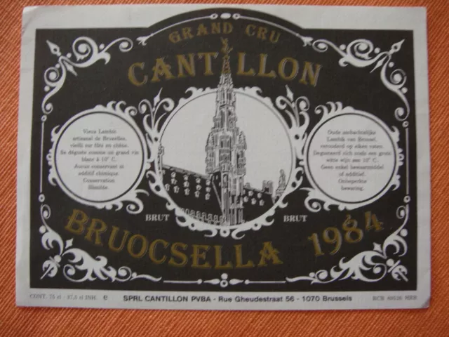 BELGIUM MICROBREWERY BEER label - Brasserie Cantillon Brussels $3.99 ...
