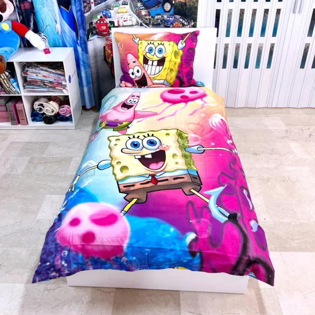 Spongebob Set 2 Stück Einzelbett Bettbezug Kissenbezug Baumwolle Umkehrbar