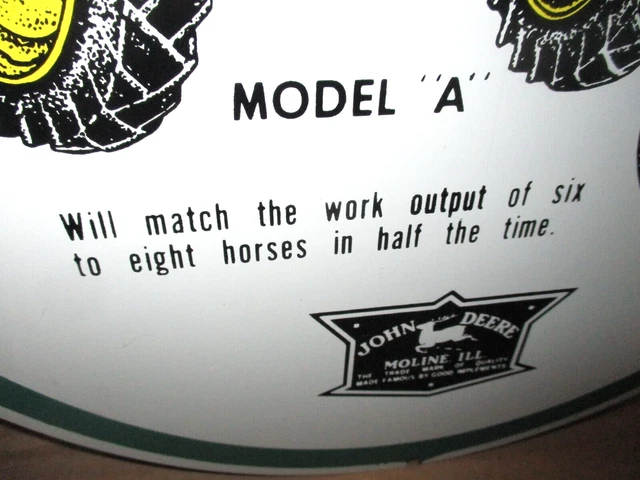 JOHN DEERE --- Model A Tractor -- ROUND TIN SIGN -- Shows Old Green Farm Tractor