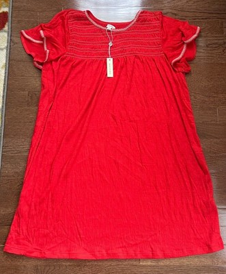 Max Studio Short Sleeve Shift Jersey Dress in Lava (red-orange) XL orig $98 NWT
