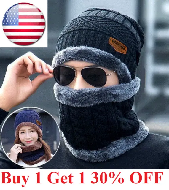 Mens Womens Winter Baggy Slouchy Knit Warm Beanie Hat and Scarf Ski Skull Cap