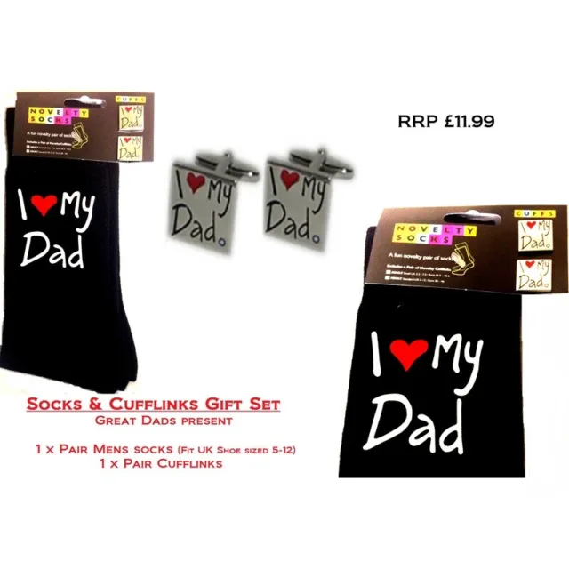 Sock & CUFFLINKS Gift Set : I Love My Dad Mens Ladies Birthday Present GIFT BAG