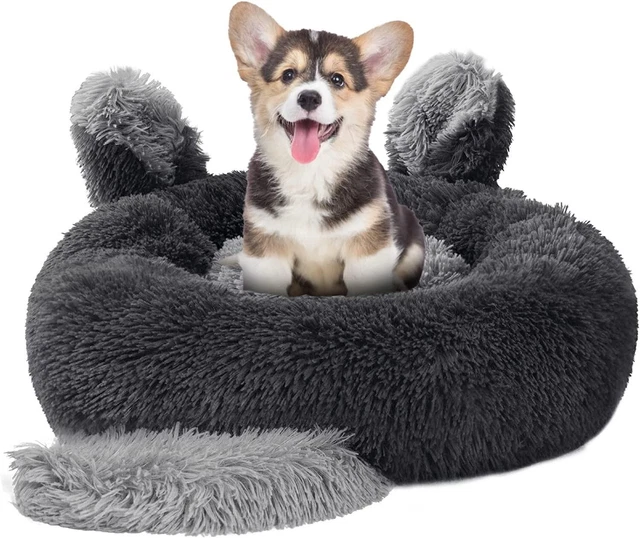 Pet Beds Dog Cat Puppy Bed Large Calming Grey Round Anti-Anxiety Fluffy Washable