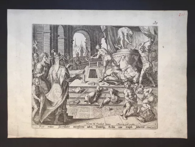 King Cyrus and Daniel watch statue of Bel, van Heemskerck, Galle, Stampa XVII