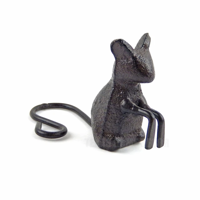 Sitting Little Tiny Mouse Pot Ornament Hanging Figurine Cast Iron Rustic Brown