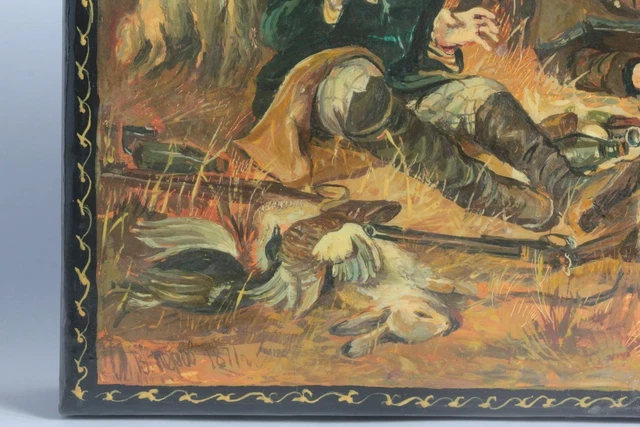 BOÎTE LAQUÉE RUSSE Fedoskino Hunters at Rest Vasily Perov Chasseurs ...