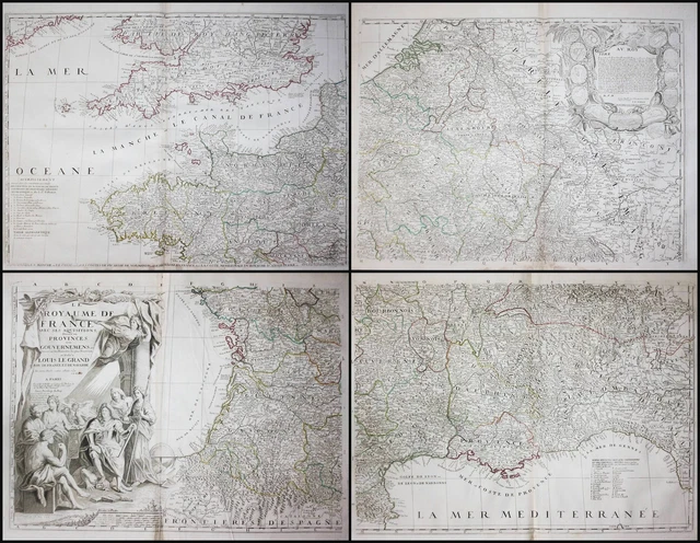France Frankreich wall map carte Karte Kupferstich engraving Nolin 1760