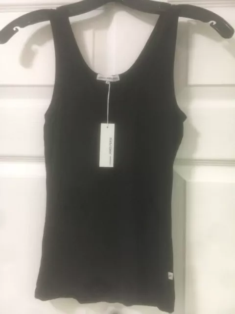James Perse Black Ribbed Stretch muscle Tank Top Size 2 m %95 Rayon cropped new