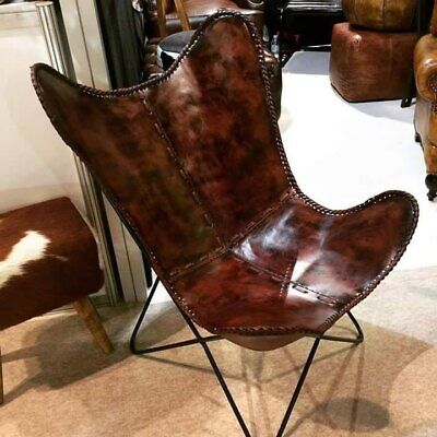 Handmade Vintage Buffalo Leather Butterfly Chair Full Folding Relax Arm Chair