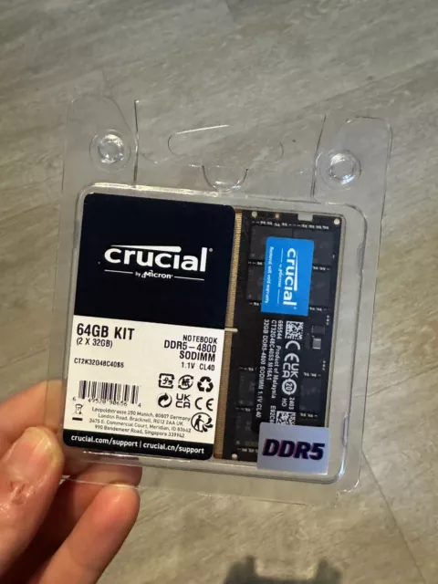 Crucial DDR5 Kit 2x32GB CL40 SO-DIMM Arbeitsspeicher (CT2K32G48C40S5) 64GB Neu