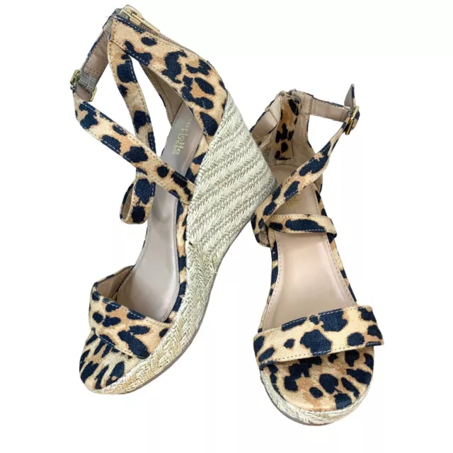 Size 7 Charlotte Russe Leopard Print Wedge Heels Pinup Retro Strappy