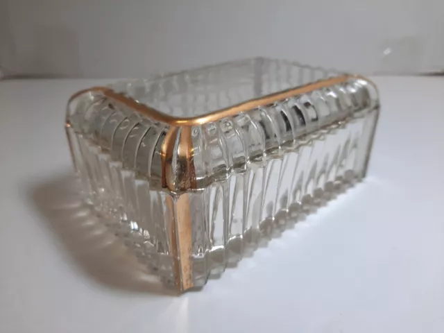 Vintage Butter Dish Covered Glass Gold Trimmed 1/2 Lb. Capacity Trinket Box