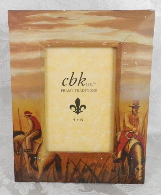 Western Picture Frame For 4x6 Photo Folk Art Cowboys Horses Sunset cbk Ltd.